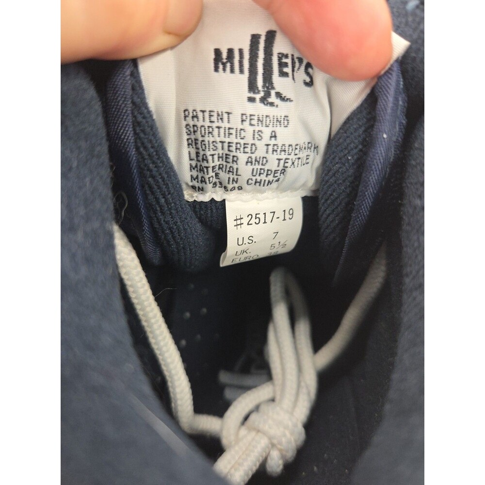 Miller's Heels Down Horse Riding Sneakers Womens Sz 7 White & Navy Leather NWOB - Picture 9 of 12
